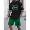 Men's Short Sleeved Sports Shorts, Two-piece Casual T-Shirt Set, Street Diary, Harajuku, Loose Digital Print, Summer,