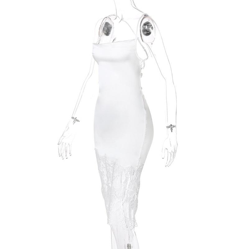 Женское сексуальное элегантное длинное платье макси без рукавов с кружевной вставкой и разрезом сбоку, открытой спиной, на бретелях, для вечеринки, клубной одежды, осени