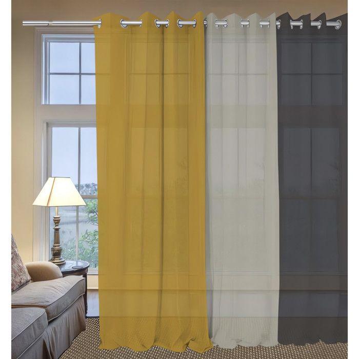 Voile à oeillets en coton 135x250 cm cm PANAMA jaune, par Soleil d'Ocre