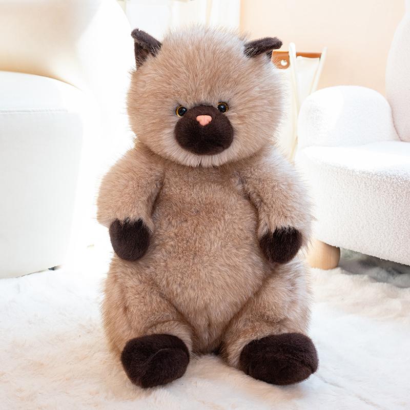 Siamese Cat Plush Toy - Soft Fluffy Stuffed Kitten Doll Realistic Furry Animal Sofa Home Decor Birthday Gift For Women Girls