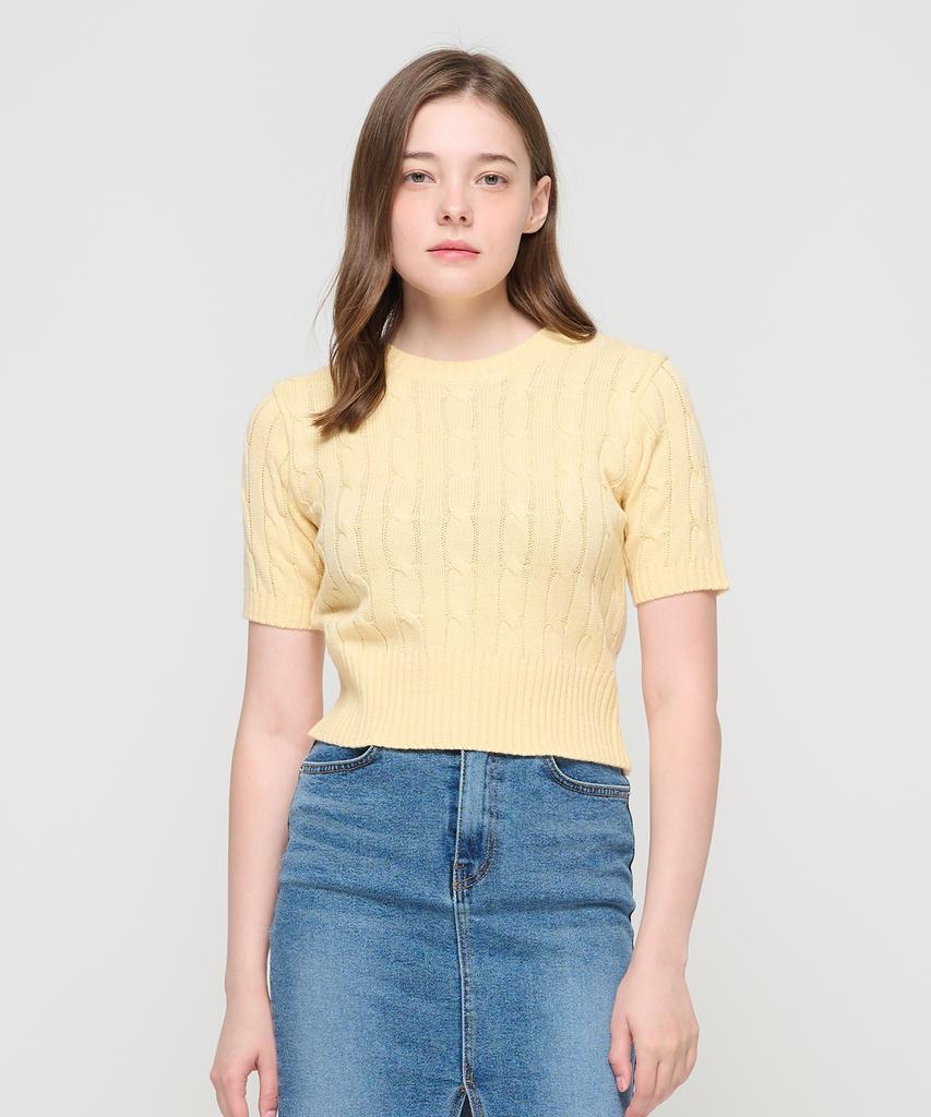 ROIDESROIS Cable Knit Short Sleeve Crop Knit (Yellow)