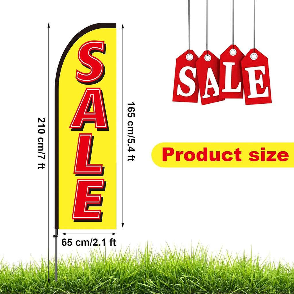 2 Sets Sale Themed Swooper Flag with Storage Bag Flagpole Kit and Ground Stake, 7 ft Sale Banner Feather Flag for Retail Store Business Advertising