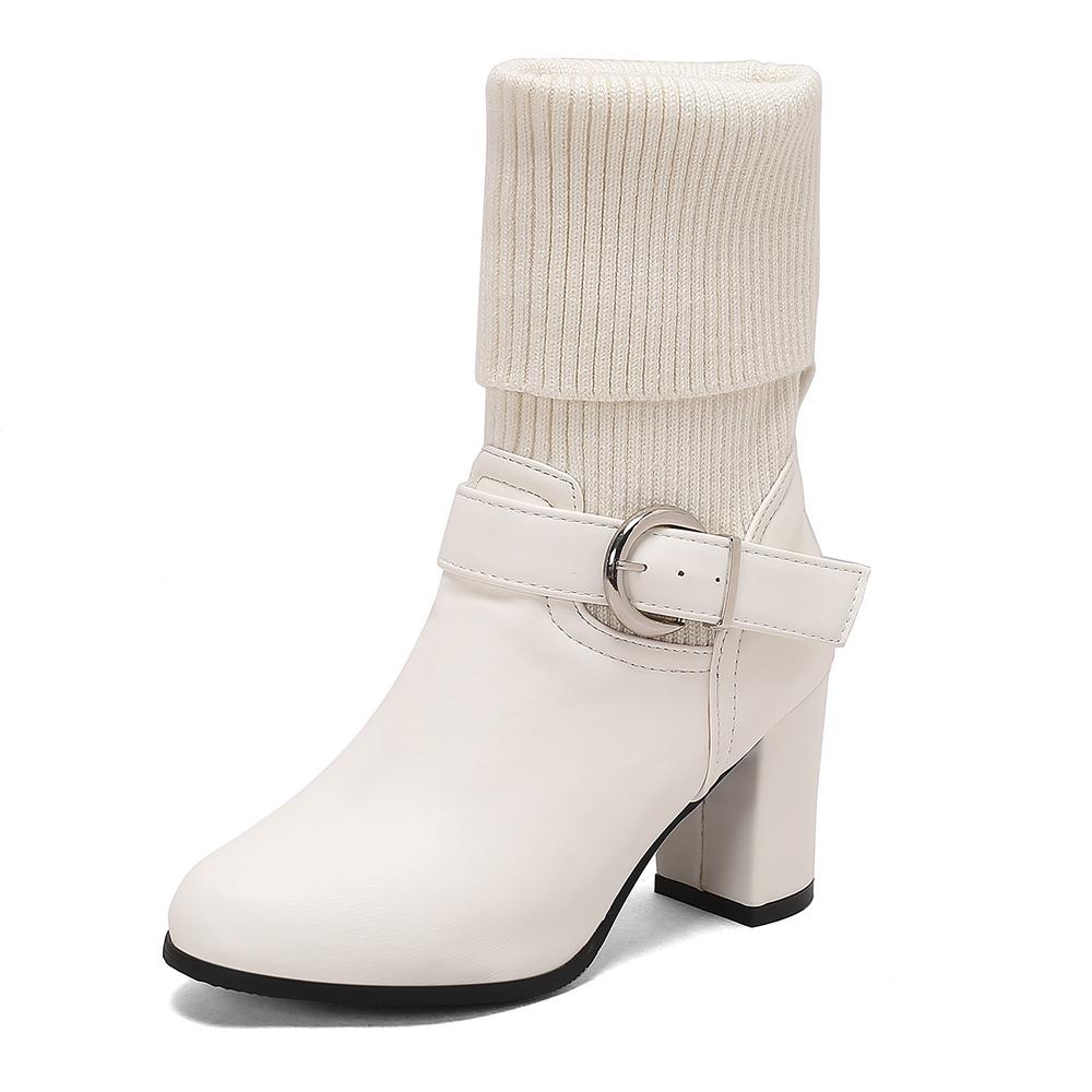 Мода 2025 Осень Зима Вязаные Короткие Ботинки Женские Новые Ботильоны Носки Обувь Женская Мода Пряжка на Щиколотке Слипоны Высокий Каблук Botas De Mujer