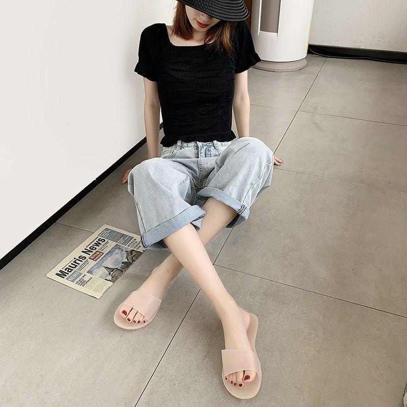 Интернет-знаменитость пляжные однословные уличные сандалии 2025 новая модная хрустальная прозрачная прохладная обувь женская летняя