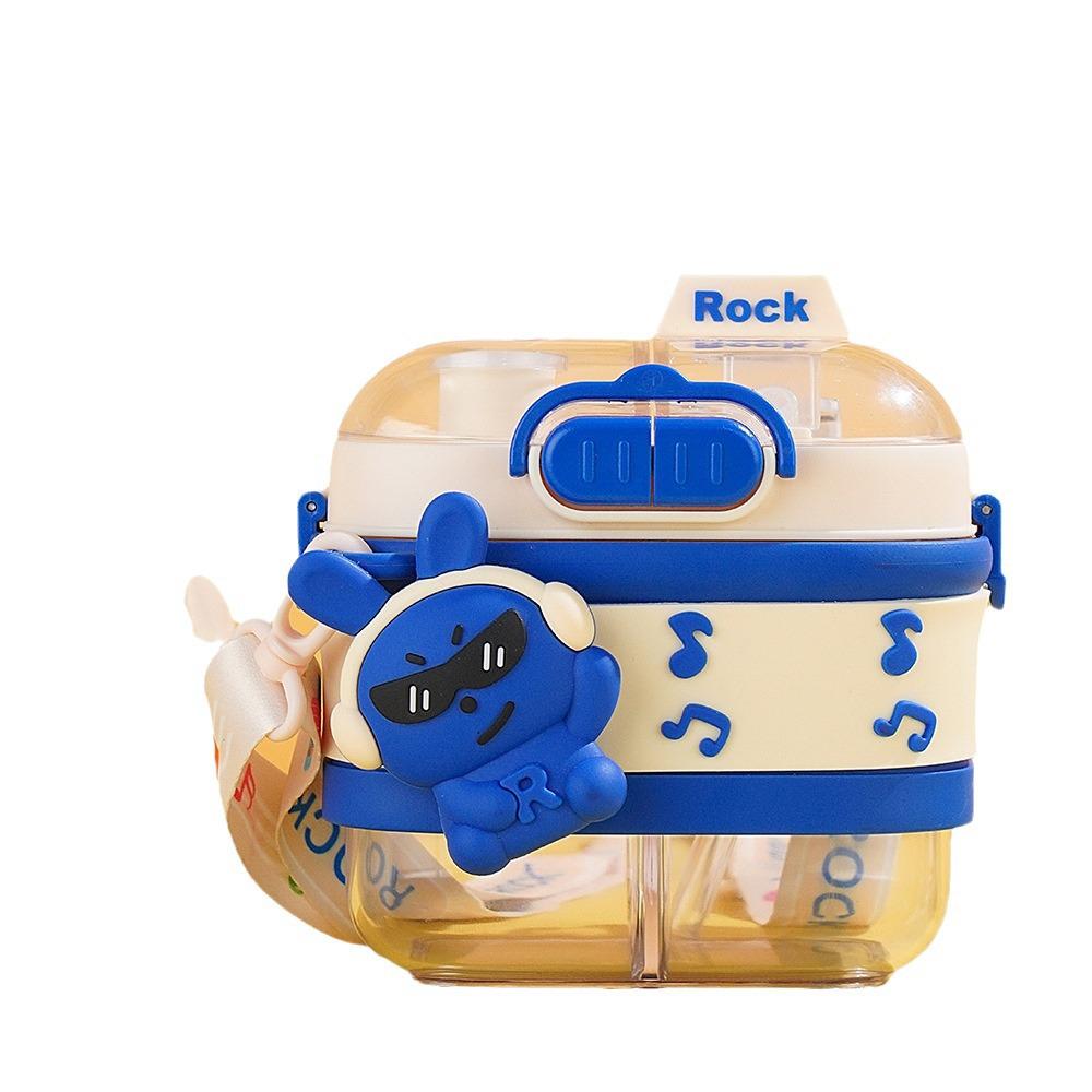 Summer Rock Rabbit Double Compartment Kids' Straw Cup - Large Capacity, Cute Cartoon Design