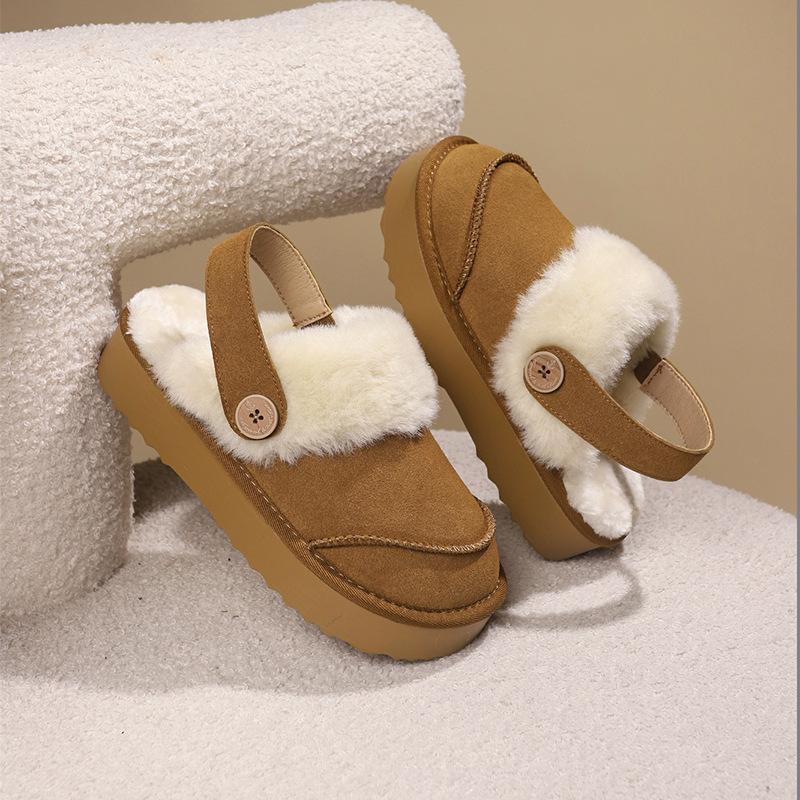 Зимние тапочки женские 2024 меховые интегрированные двухсекционные хлопковые тапочки с толстой подошвой бархатные зимние сапоги