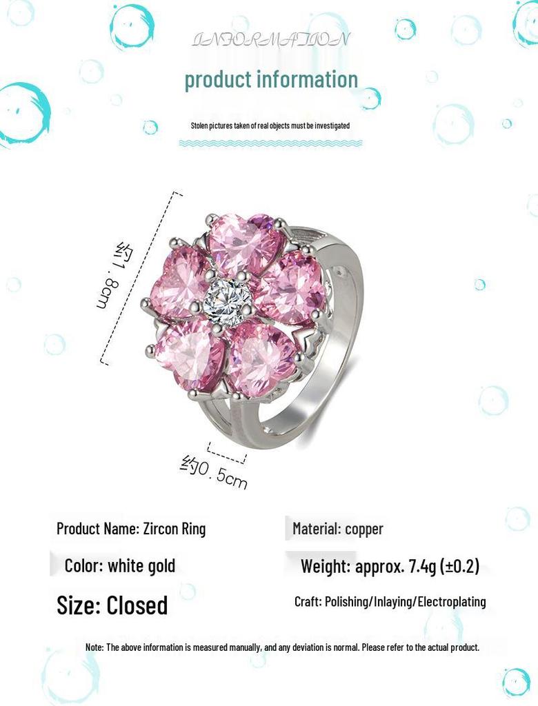 Кольцо с розовым цирконом в форме сердца - Модные украшения Sweet Love для женщин