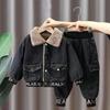 Boys' Fleece-lined Denim Two-piece Winter Set: Trendy Children's Clothing for Autumn and Winter