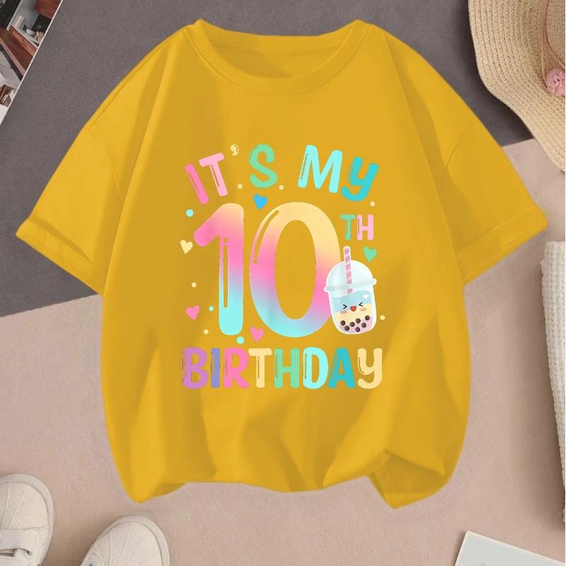 Модная летняя футболка для девочки на 10-й день рождения, Детская одежда, Футболка с двусторонней печатью, Детская футболка с коротким рукавом, Повседневный топ