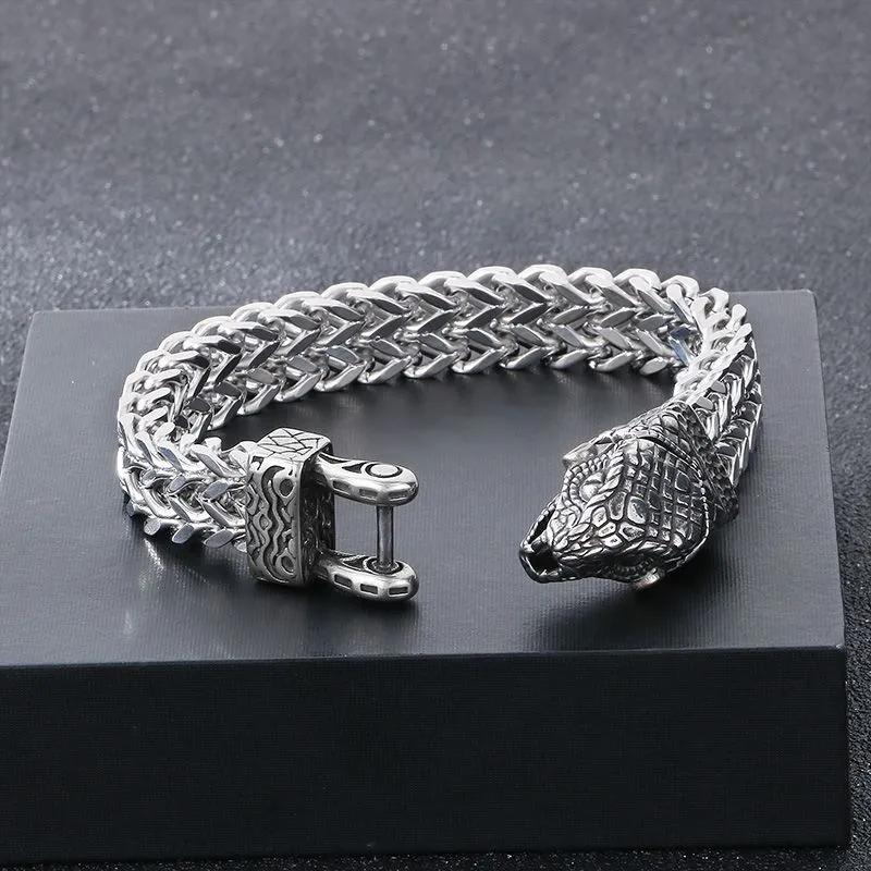 Змея Натал Украшения Нордический Викинг Голова Змеи Цепочка с Лицевой и Обратной Стороной Мужской Браслет в Подарок Друзьям