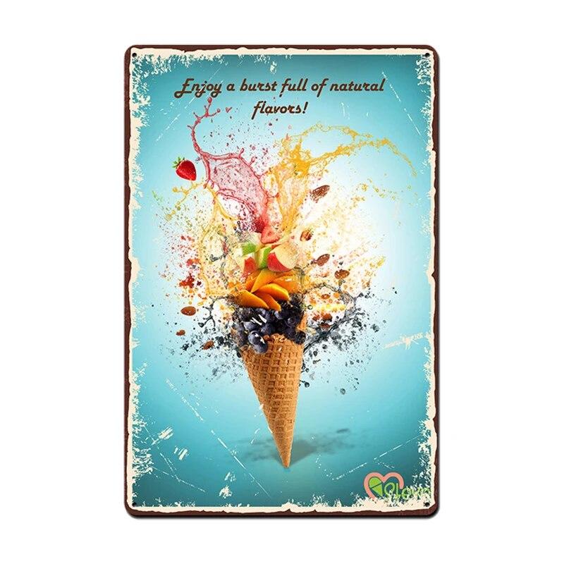 Ice Cream Vintage Metal Poster Retro Chocolate Matcha Cupcake Tin Signs Plaques Wall Decor for Cafe Coffee Shop Club Restaurant