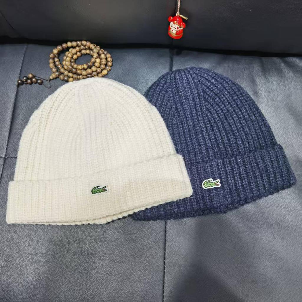 Unisex Ribbed Wool Knit Beanie with Crocodile Embroidery - Solid Color Winter Hat