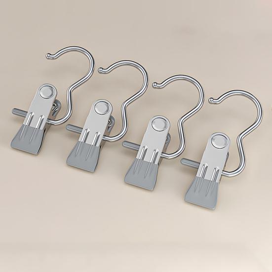 4Pcs Multifunctional Clothespin with Metal Hook Windproof Anti-slip Traceless Strong Grip Heavy Duty Sock Towel Hat Underwear Laundry Hanging