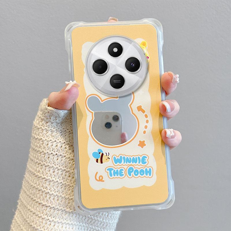 KEYSION Crossbody Strap Phone Case for Redmi 14C Cute Cartoon Long Lanyard Mirror Shockproof Cover for Xiaomi POCO C75