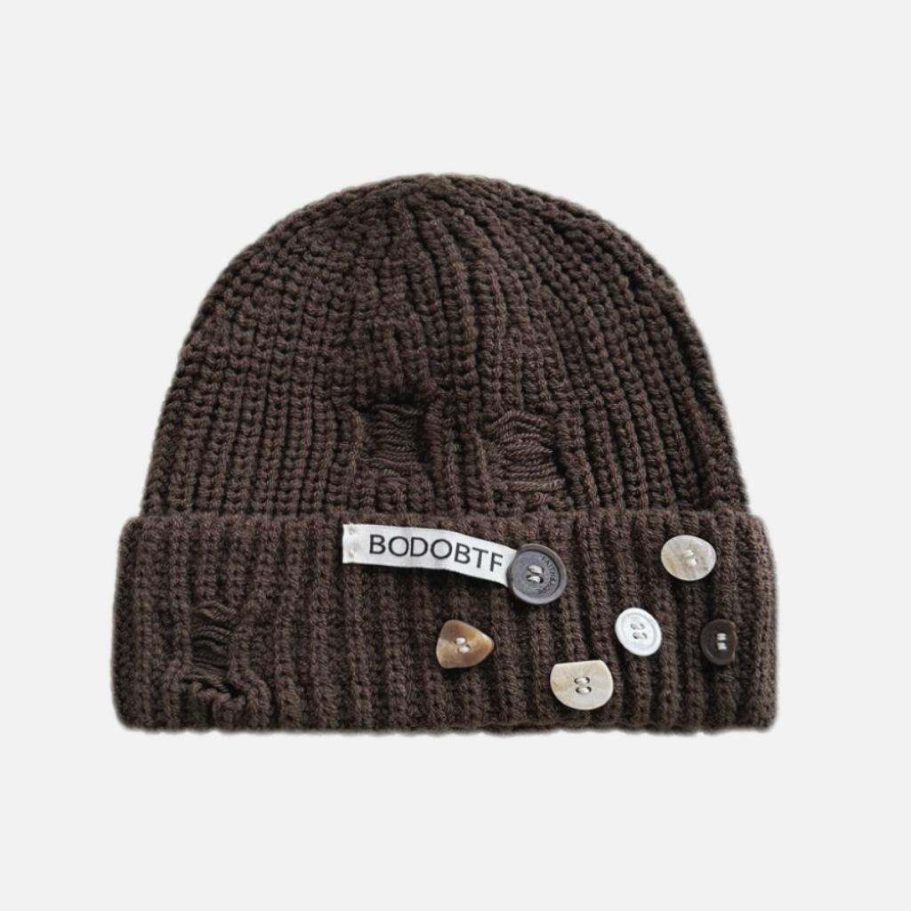 Осенне-зимняя вязаная шерстяная шапка мода Интернет знаменитости новый рваные пуговицы вязаный свитер шапка дорожная велосипедная шапка прилив