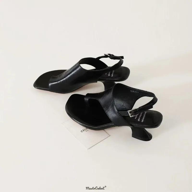 НОВЫЕ женские сандалии классического стиля из натуральной кожи на толстом каблуке с квадратным носком и однотонные повседневные туфли