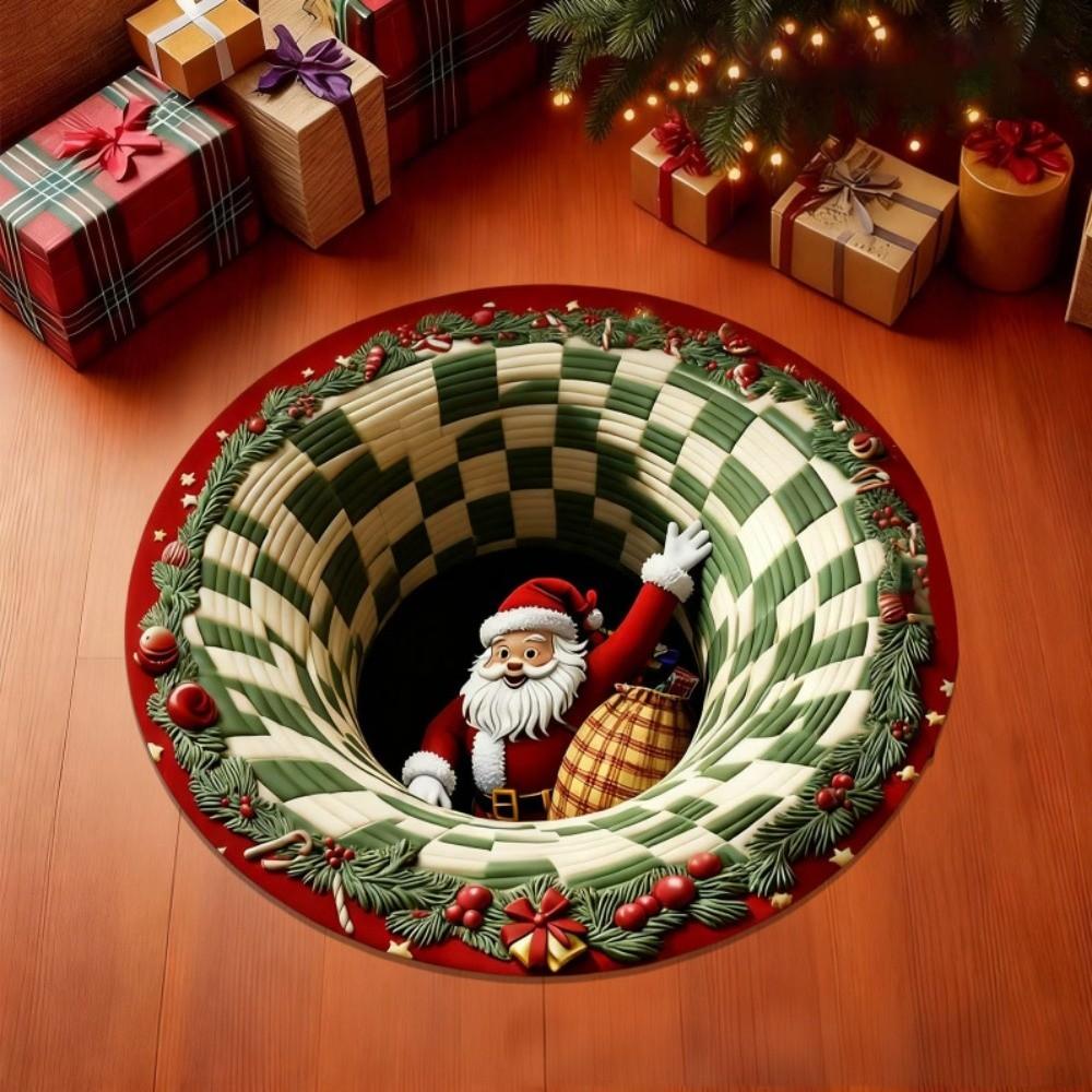 Santa Claus Christmas Rug Non-Slip Xmas Home Decor Atmosphere Decoration 3D Illusion Rug Christmas