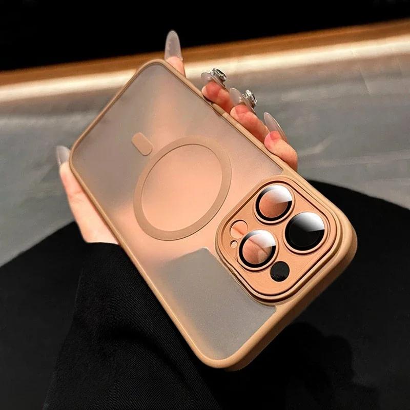 Роскошный полупрозрачный чехол для телефона Magsafe с магнитной беспроводной зарядкой для iPhone 16 15 14 Plus 13 12 Pro Max, защитный матовый чехол для объектива