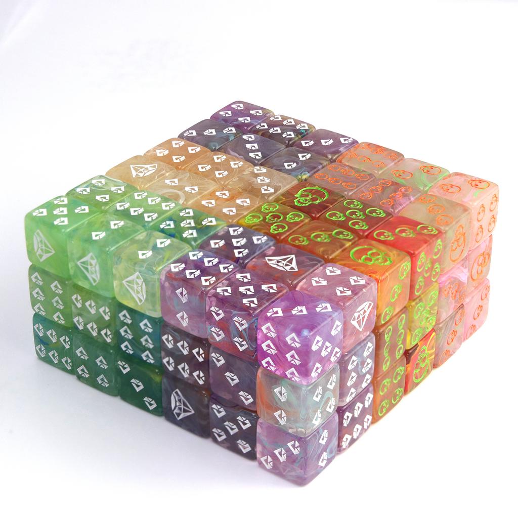 10pcs 16mm D6 Dice Skull Diamond Pattern Swirling Color Dice for Club KTV Party Board Games