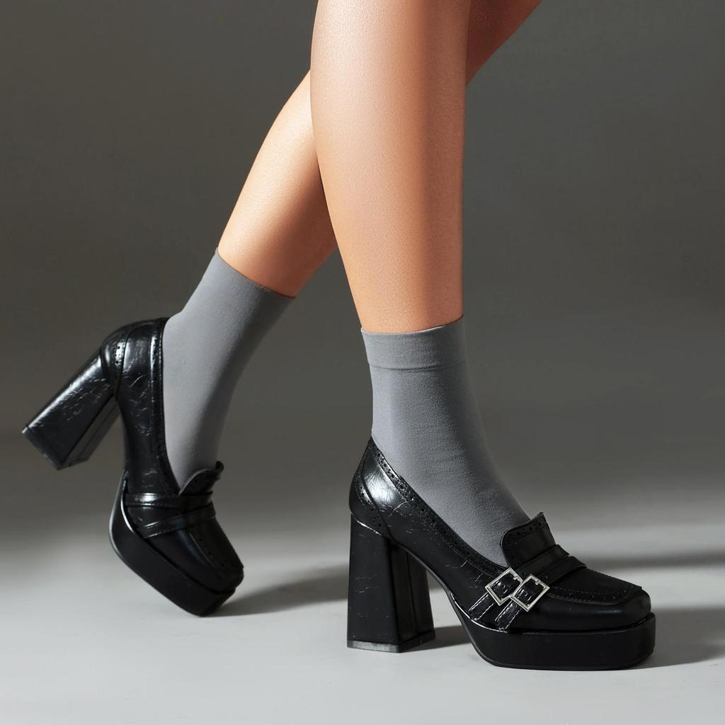 Q/Women's High Heel Single Shoes Spring/Summer New Waterproof Platform Thick Heel Large Low Top Shoes