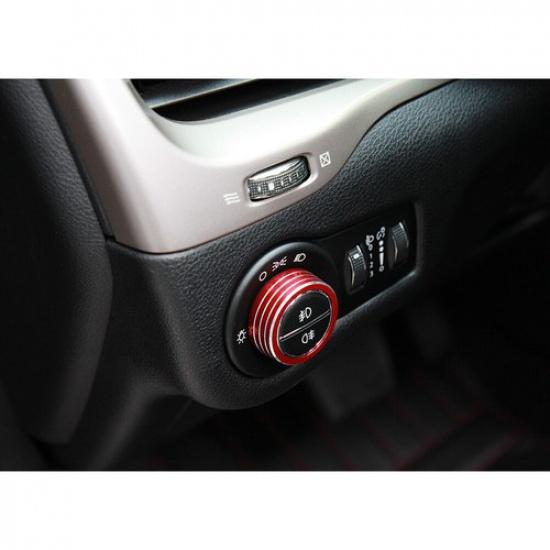 Red Headlight Switch Knob Ring Trim Cover for Jeep Cherokee 2014+/Renegade 16+