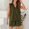 Женский комплект из двух частей, безрукавка, майка с V-образным вырезом и шорты на эластичной талии, спортивный костюм, летняя повседневная одежда для дома, спортивный костюм
