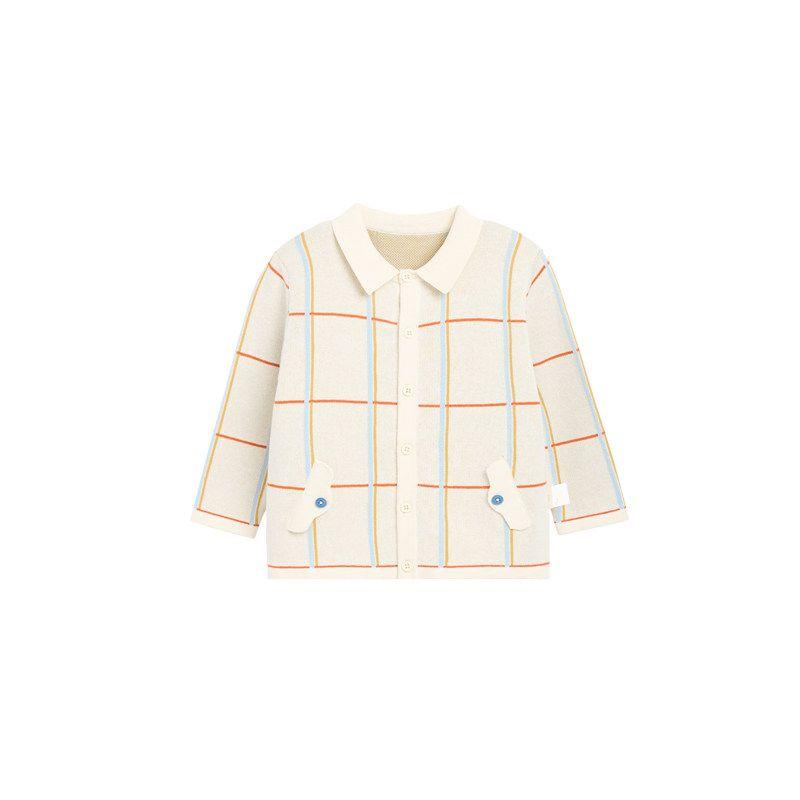 Whitewheat Kidsren's 26 Spring New Cardigan Sweater for Boys and Girls Casual Lapel Pure Cotton Baby Knitwear
