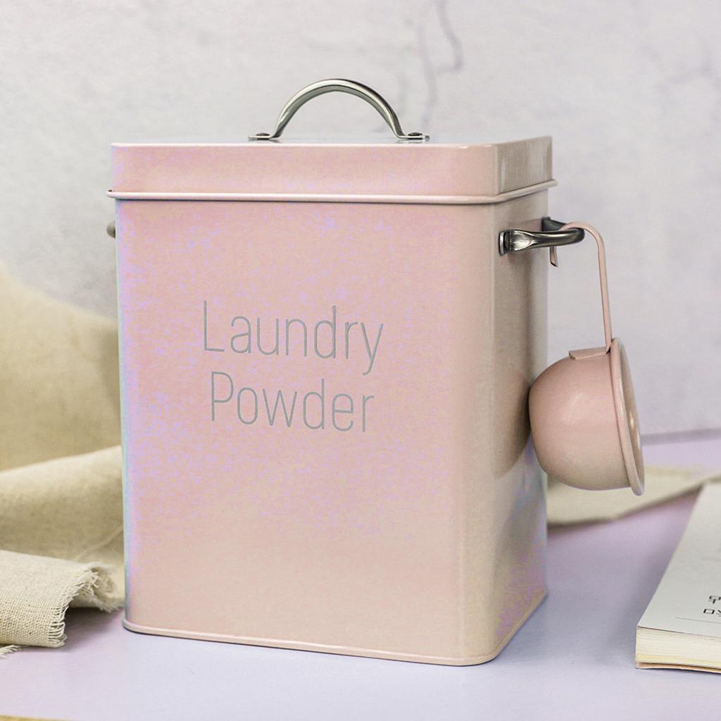 Жестяная коробка для хранения стирального порошка, большой органайзер для риса с зеленой ложкой