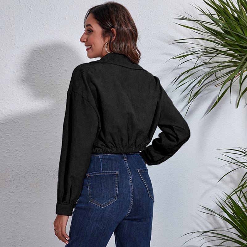 Women Casual Long Sleeve Winter Short Coats Solid Color Button Outerwear Female Corduroy Short Jackets Streetwear