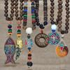 Men Handmade Nepal Horn Mala Buddhist Pendant Wood Beads Necklace Long Necklace
