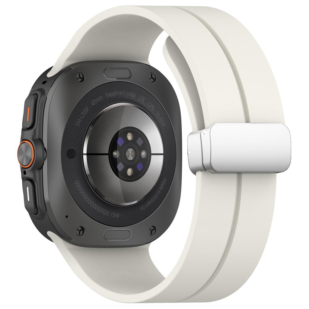 For Samsung Galaxy Watch Ultra 47mm Silicone Smartwatch Band Wrist Strap with Silver Magnetic Folding Buckle