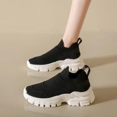 Эластичные вязаные клиновидные кроссовки Женские спортивные дышащие сетчатые вулканизированные туфли Женские платформенные слипоны для ходьбы Mujer