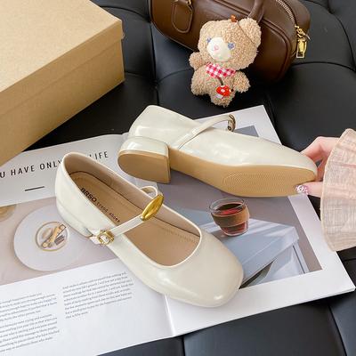 Женская обувь Осень Металлическая цепочка Неглубокий вырез На каждый день Круглый носок Осень Пряжка Удобные Летние Лаконичные Мэри Джейн Круглый носок