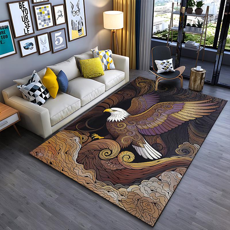 Eagle Pattern Carpet with Abstract Art Design in Brown and Black Tones Suitable for use as an anti-slip for living room bedroom sofas