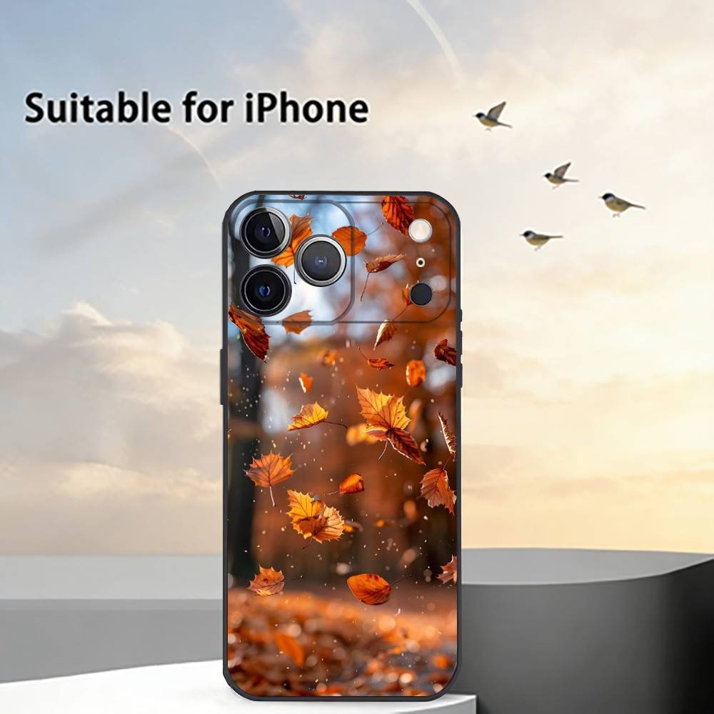 Осенние листья P-тыква Чехол для телефона для iPhone 17, 16, 15, 14, 13, 12, 11 Plus, Pro Max, Другие Мягкий черный чехол