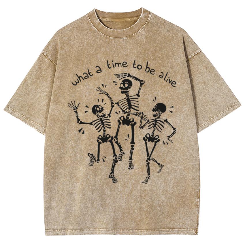 Skull Print Men's Sleeve T-shirt Vintage Loose T-shirts Women Casual Oversized T Shirt O Neck Retro Harajuku Tops