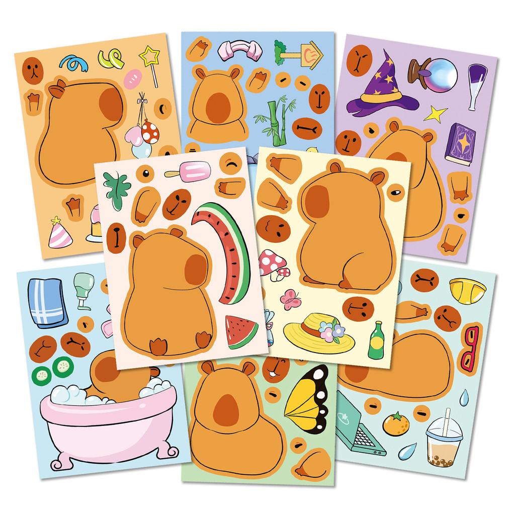 8PCS Capybara Puzzle Stickers for Children DIY Capybara Cartoon Animal Puzzle Parent-child Interaction Make A Face Stickers
