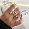 Trendy Silver Color Heart Couple Rings for Women Lover Adjustable Rings Set Engagement Wedding Open Rings Jewelry