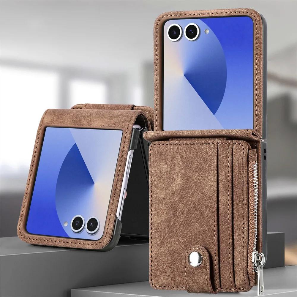 Съемный кожаный чехол-кошелек 2-в-1 для Samsung Galaxy Z Flip 7 fe 6 5 4 3 Flip7 Flip6 Flip5 5G Чехол для телефона с держателем для карт