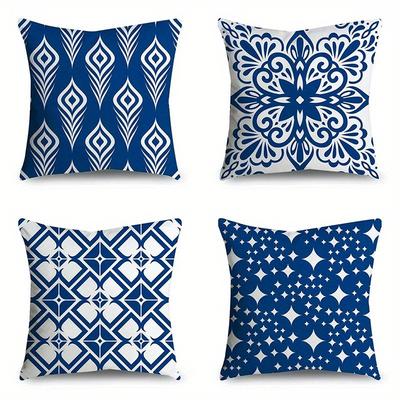 Blue and White Geometric Pattern Pillow Covers Pattern Cushion Cover Suitable for Sofa Bedroom Car Pillow Cover