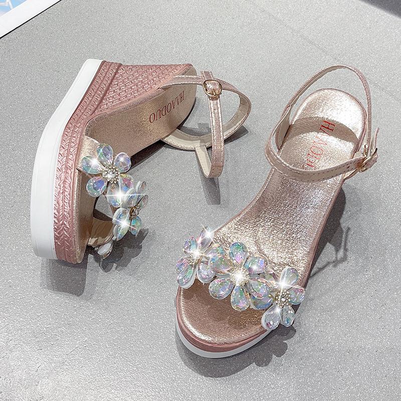 Модные женские летние босоножки на платформе босоножки с открытым носком на танкетке 2024 модная обувь босоножки со стразами