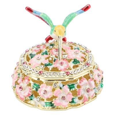 Круглая эмалированная шкатулка для украшений с узором колибри, декоративная металлическая шкатулка для мелочей, винтажные украшения