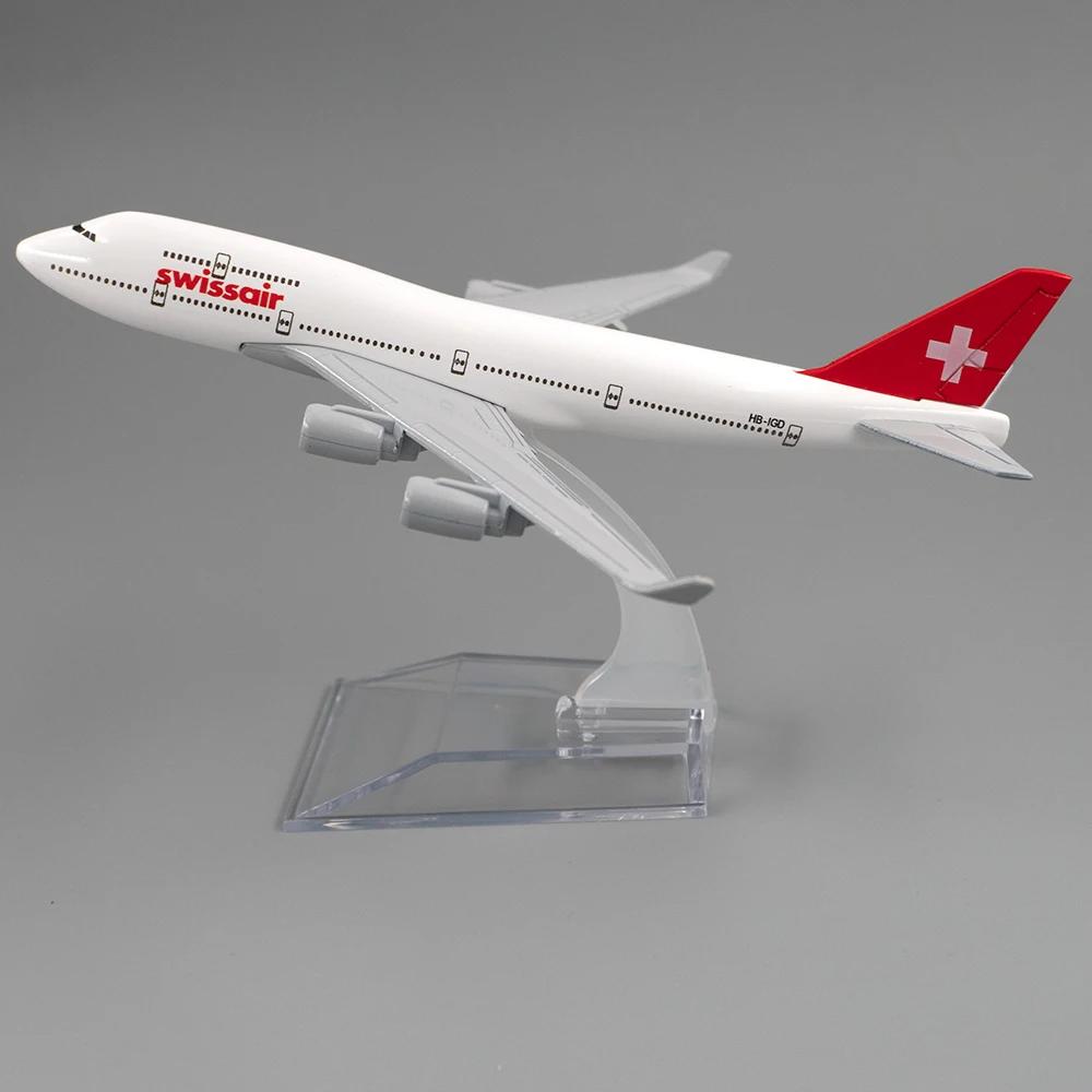 Масштабная модель самолета 1/400 Boeing 747 Swiss Air 16см Сплав Самолёт B747 Подарок для Детей Девочек для Украшения Дома