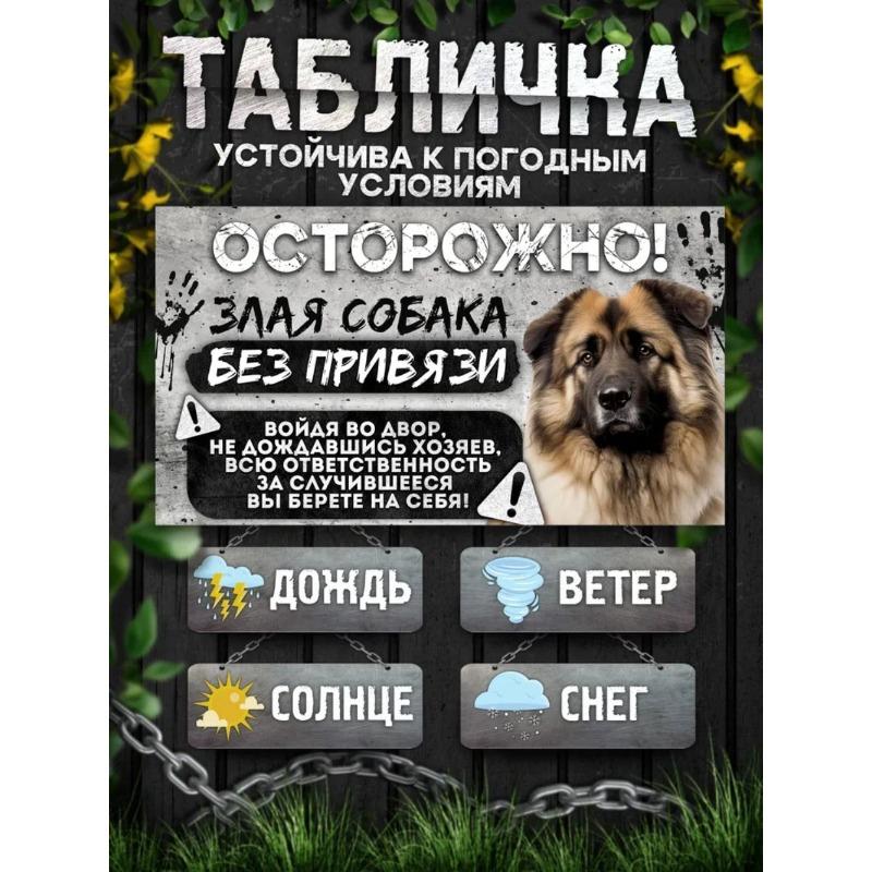 ОПАСНО СОБАКА Металлическая Предупреждающая Табличка для Забора на Участке 20x30см
