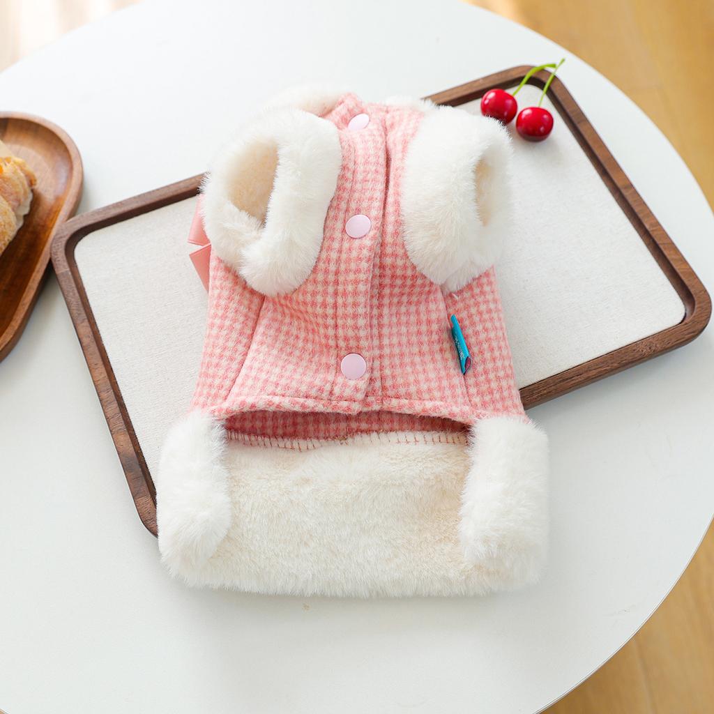 Pearl Thicken Costumes For Dog Plaid Vest French Bulldog Pet Sweater Harness Dress Walking Outdoor Jacket Pink Cat Coat Outfit