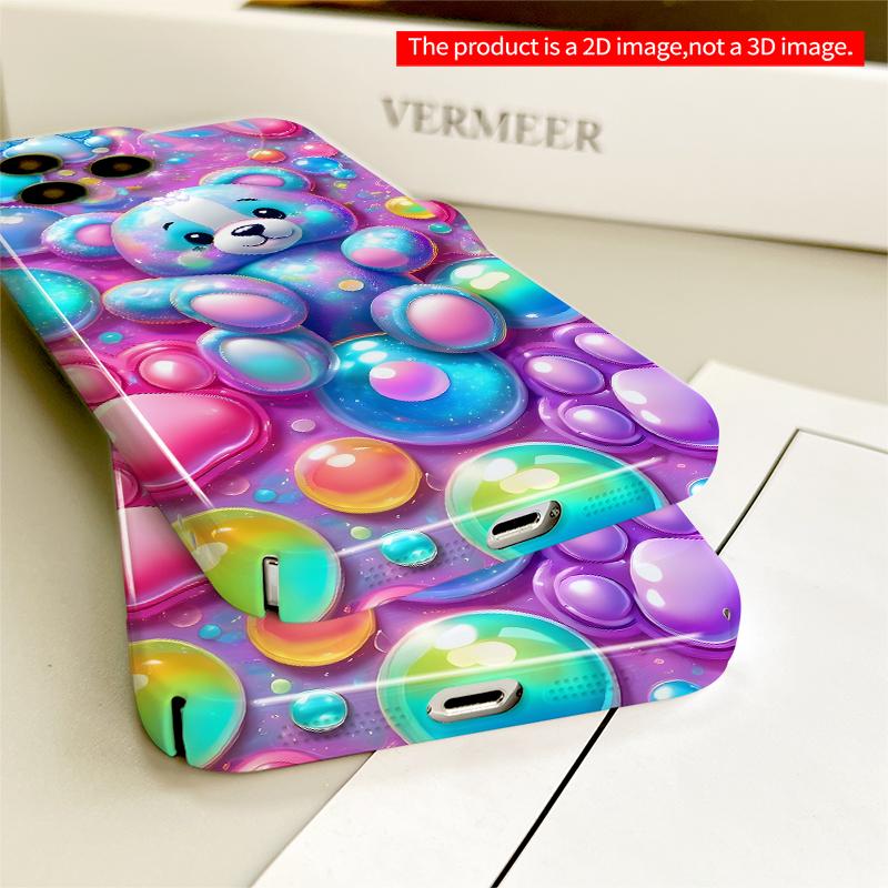 2DFlat Rainbow Bear Bubble Dream Phone Case All inclusive film hard iPhone case, compatible with iPhone 18 Pro Max 17 16 15 14 13 12 11