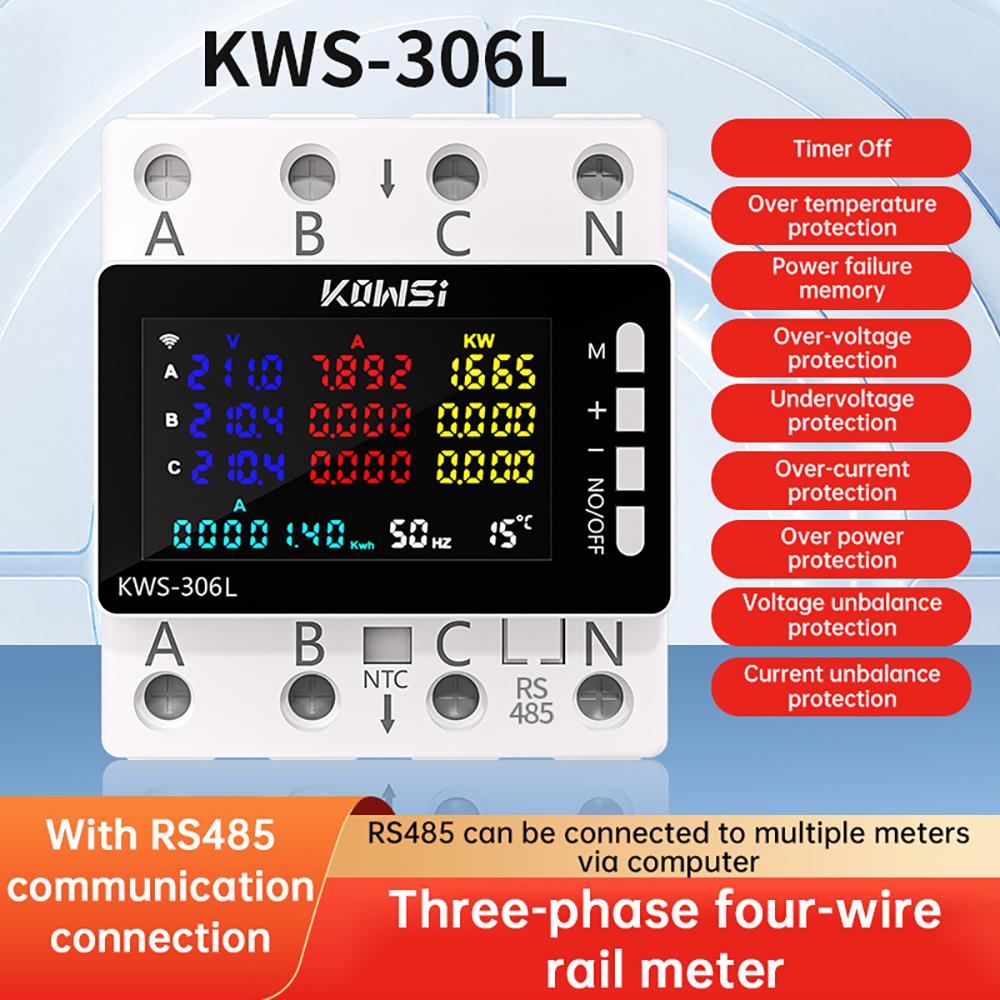 KWS-306 Измеритель мощности 3-фазный 4-проводной Многофункциональный счетчик энергии AC 85-290V Энергия Мощность Вольтметр Напряжение Амперы Ватт Счетчик кВтч