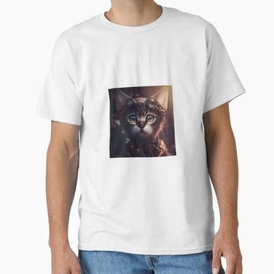 Cat In Steampunk Style Portrait Classic TShirt Made In UsaAus TShirt S2xl