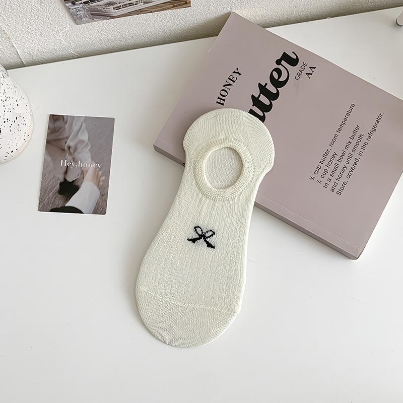 Невидимые носки-лодочки, универсальные простые носки с бантом, женские летние тонкие носки с неглубоким носком