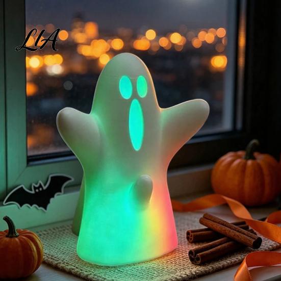 Indoor Party Decor for Kids Halloween Ghost Decorative Light, Spooky LED Table Lamp Ornament, Funny Desktop Decoration Handmade Room with Colorful